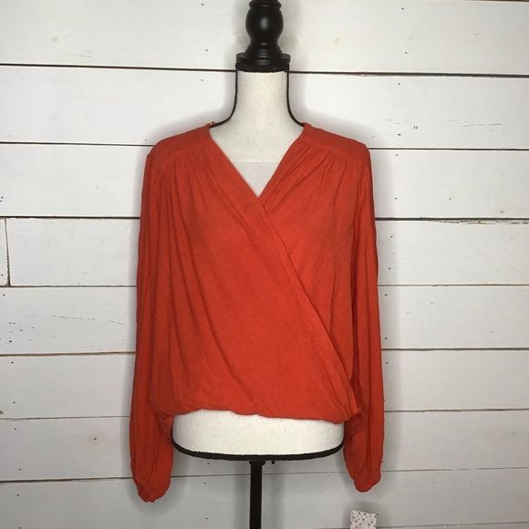 New Free People Check On It Wrap Top Flame Red - Picture 1 of 8
